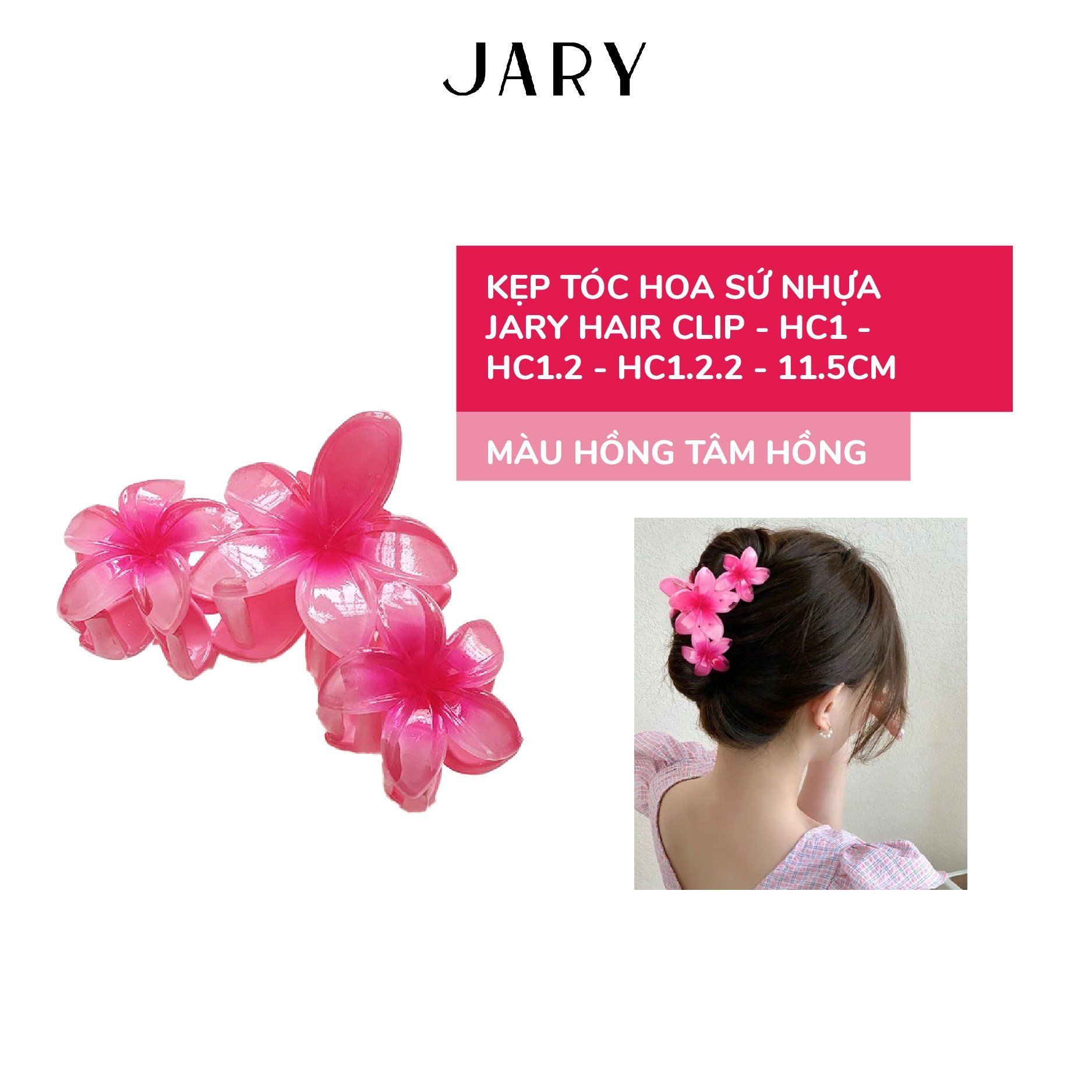 KẸP TÓC HOA SỨ NHỰA JARY HAIR CLIP - HC1 - HC1.2 - HC1.2.2 - MÀU HỒNG TÂM HỒNG - 11.5CM