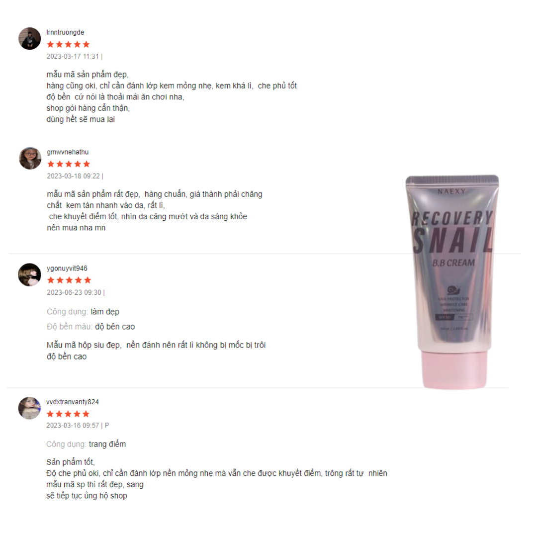 KEM NỀN ỐC SÊN NAEXY RECOVERY SNAIL B.B CREAM 50ML
