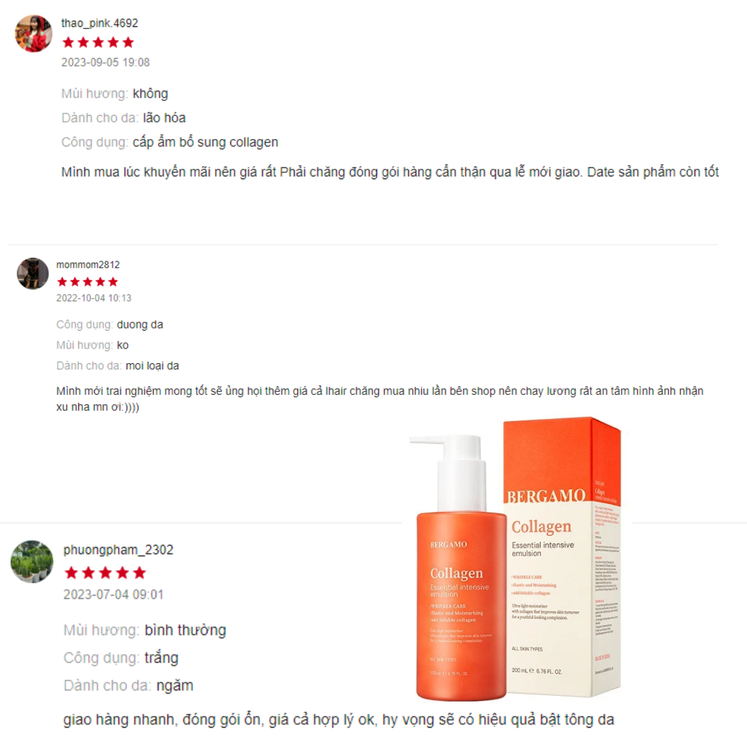 SỮA DƯỠNG DA CHỐNG LÃO HÓA BERGAMO COLLAGEN ESSENTIAL INTENSIVE EMULSION 200ML