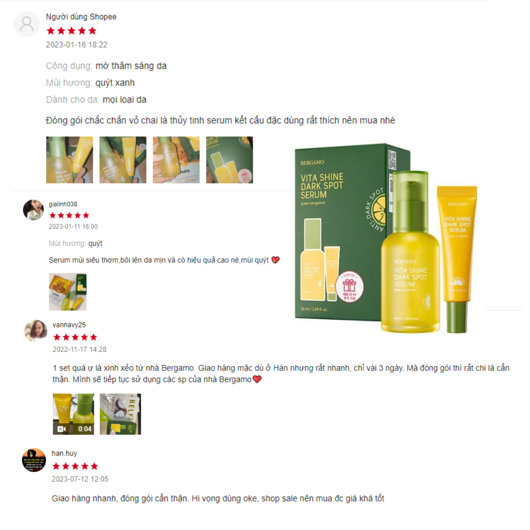 SERUM QUÝT XANH SÁNG DA MỜ THÂM NÁM BERGAMO GREEN TANGERINE VITA SHINE DARK SPOT SERUM 50ML