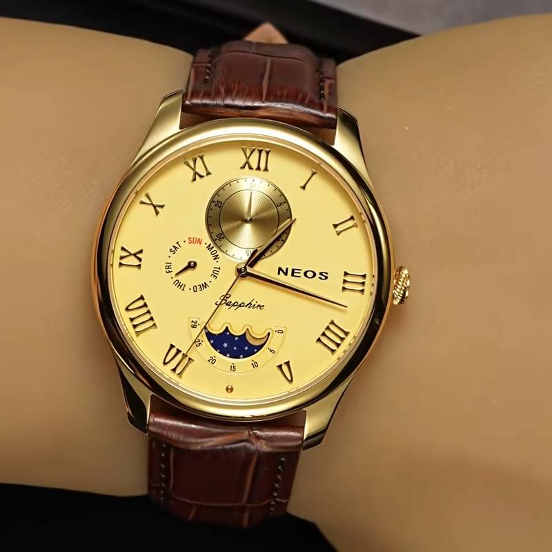 Đồng Hồ Nam Dây Da Lịch Tuần Trăng Neos N-40749M Sapphire Bảo Hành Chính Hãng 5 Năm