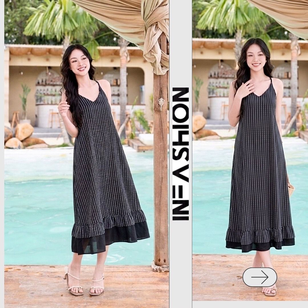  Đầm dây cột nơ sau bèo chân 