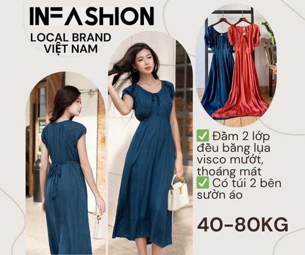  Đầm cổ rút nhún 2 lớp 