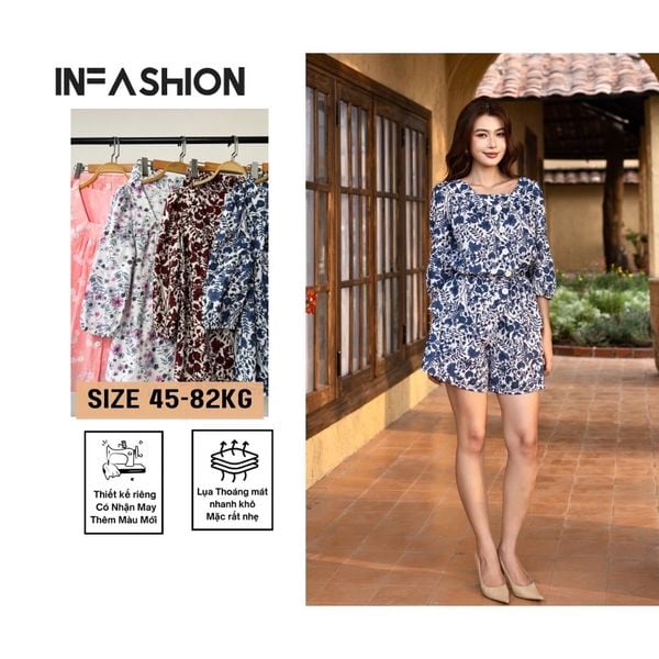  Bộ quần váy tay lửng cotton 