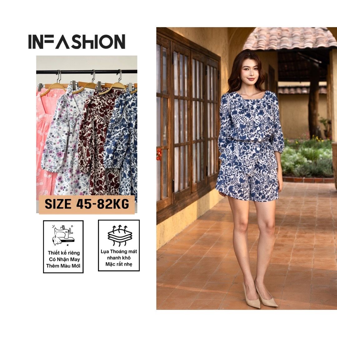  Bộ quần váy tay lửng cotton 