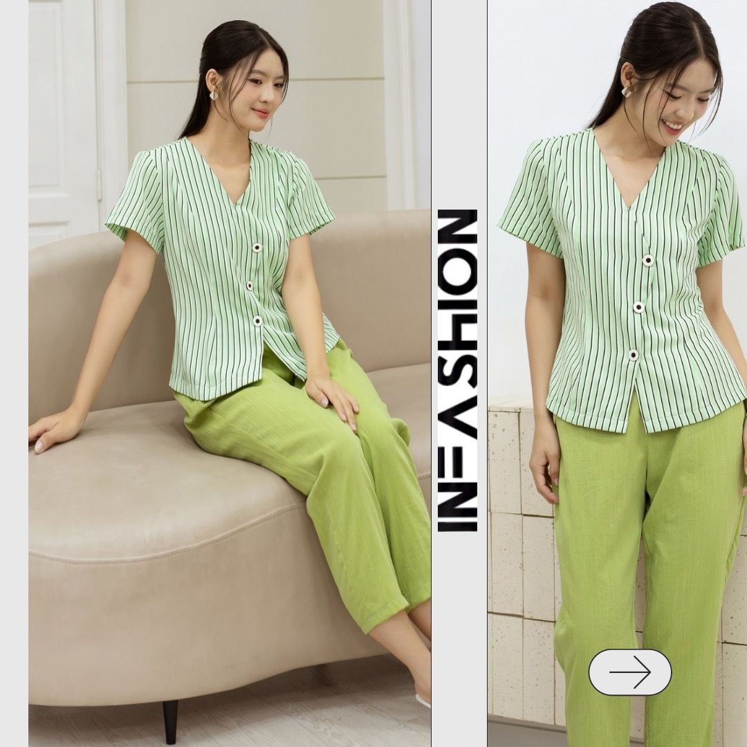  Bộ quần dài áo sọc phối màu có tay 