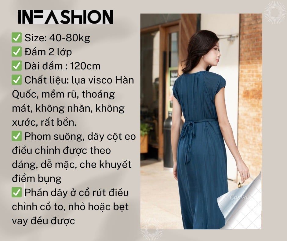  Đầm cổ rút nhún 2 lớp 