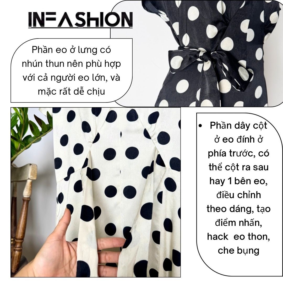  Đầm tay liền chữ A cột eo 