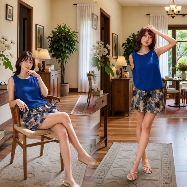  Bộ đùi quần hoa, áo nẹp xéo 
