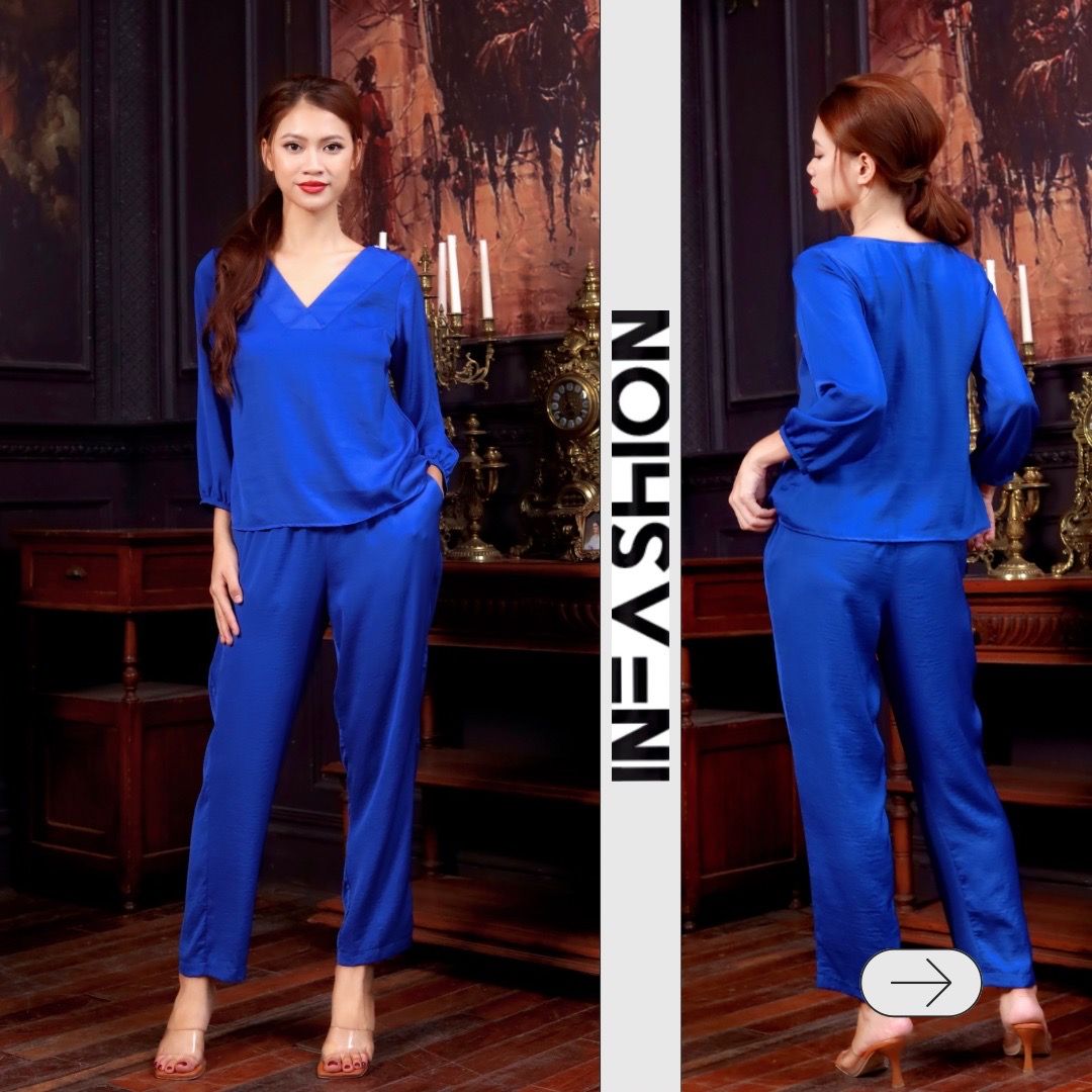  Đồ bộ dài lụa cổ V tay dài Infashion 