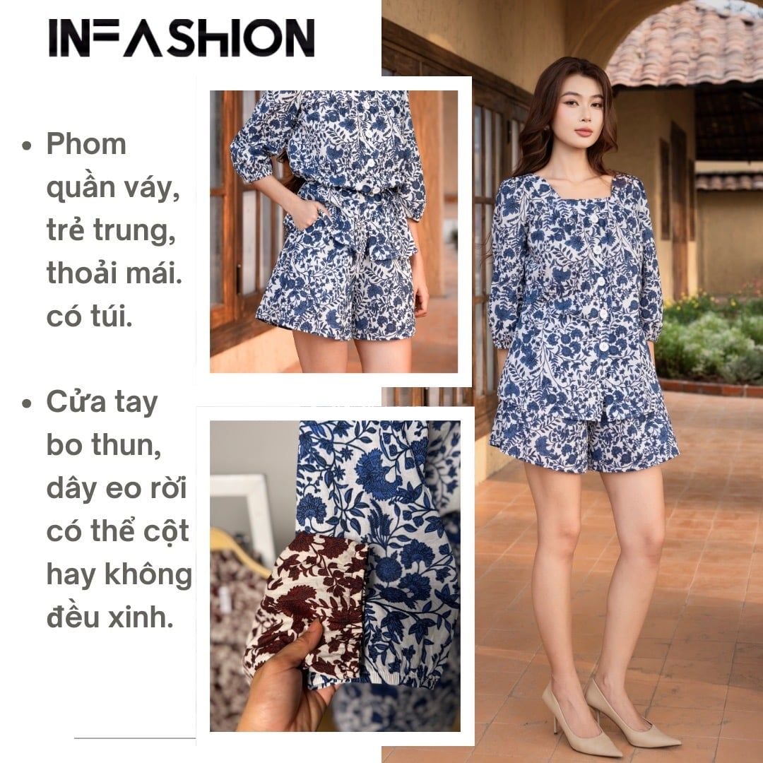  Bộ quần váy tay lửng cotton 
