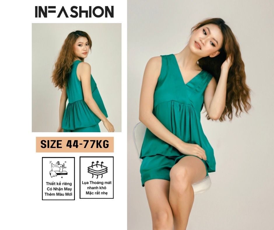  Đồ bộ đùi cổ V nhún 