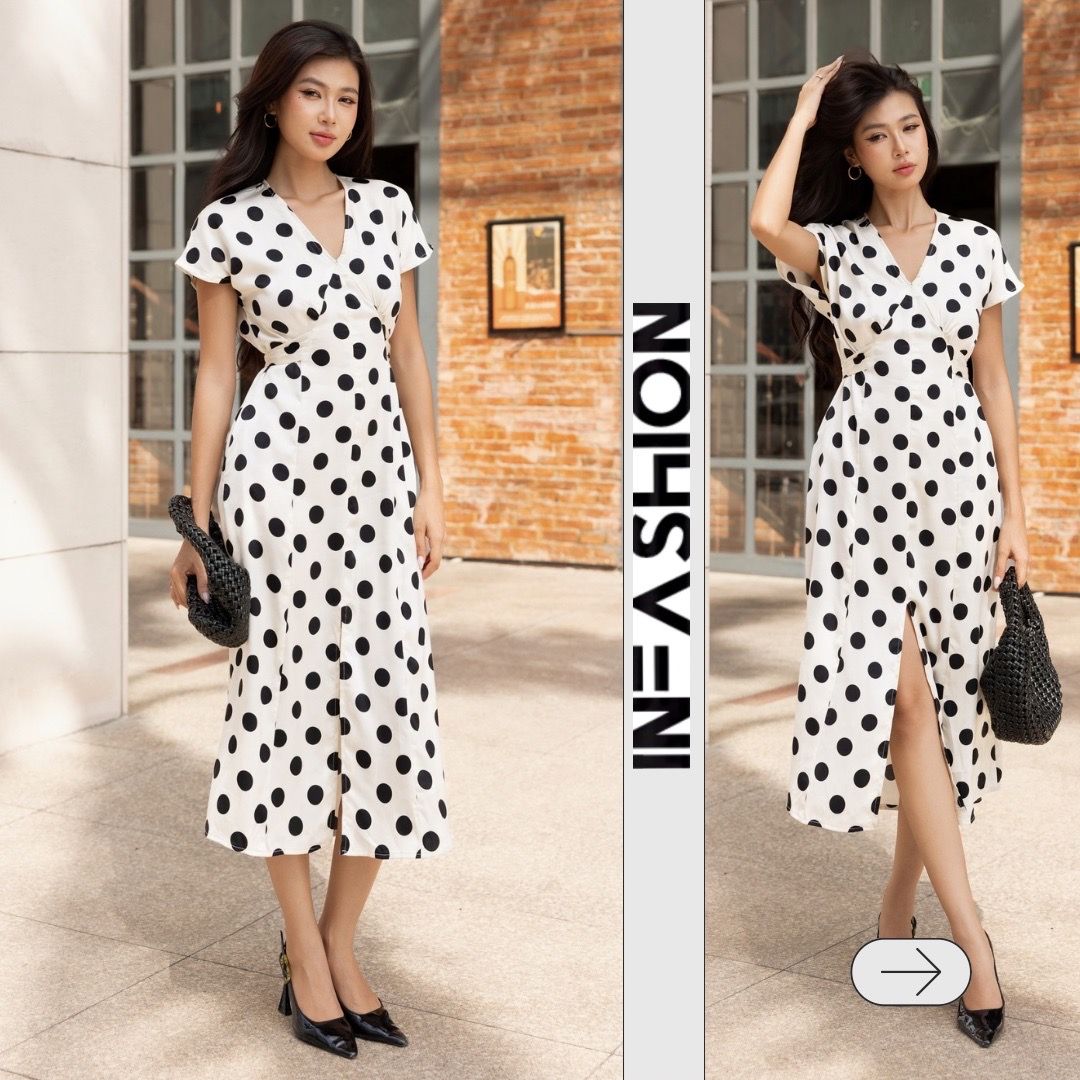  Đầm tay liền chữ A cột eo 