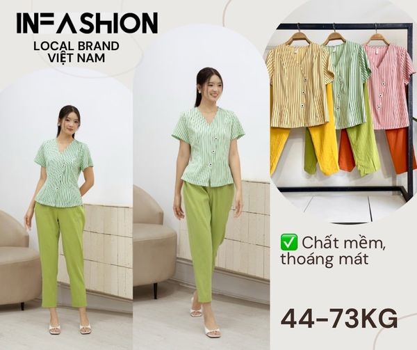  Bộ quần dài áo sọc phối màu có tay 