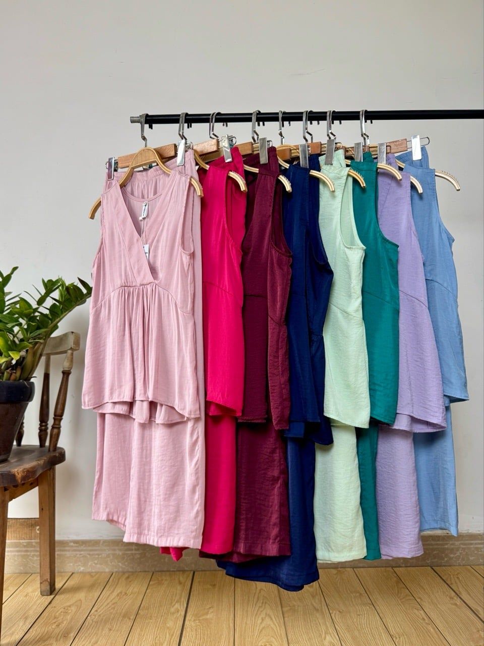  Đồ bộ dài cổ V nhún ống rộng 