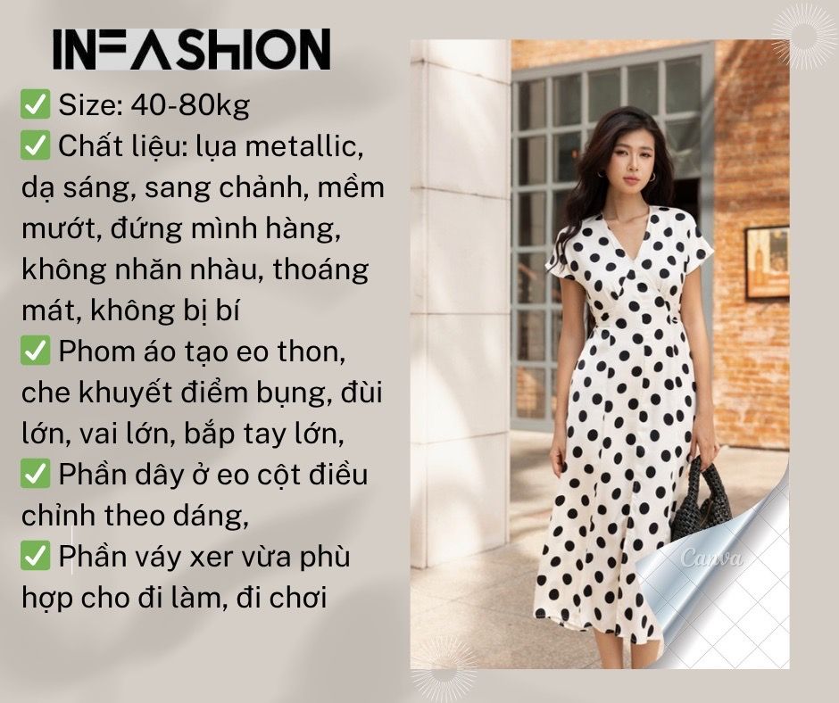  Đầm tay liền chữ A cột eo 