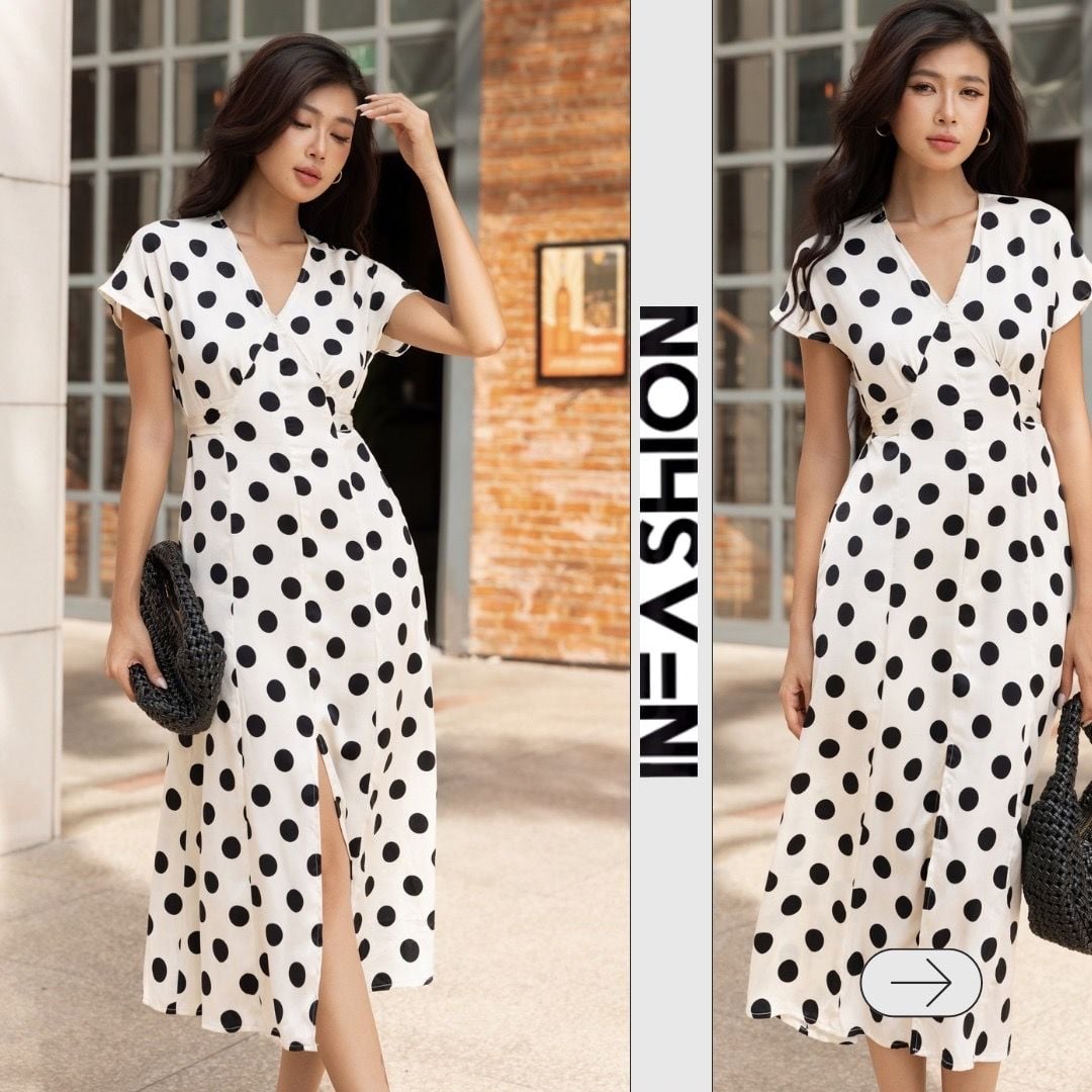  Đầm tay liền chữ A cột eo 