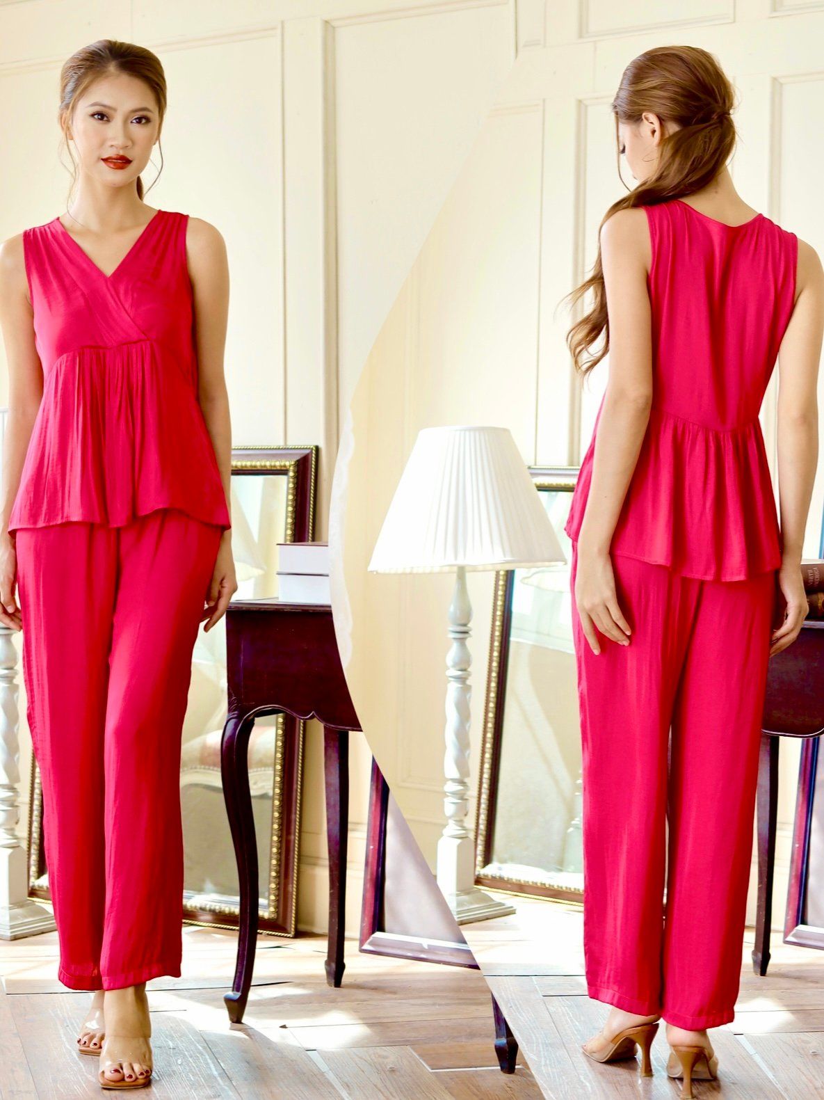  Đồ bộ dài cổ V nhún ống rộng 