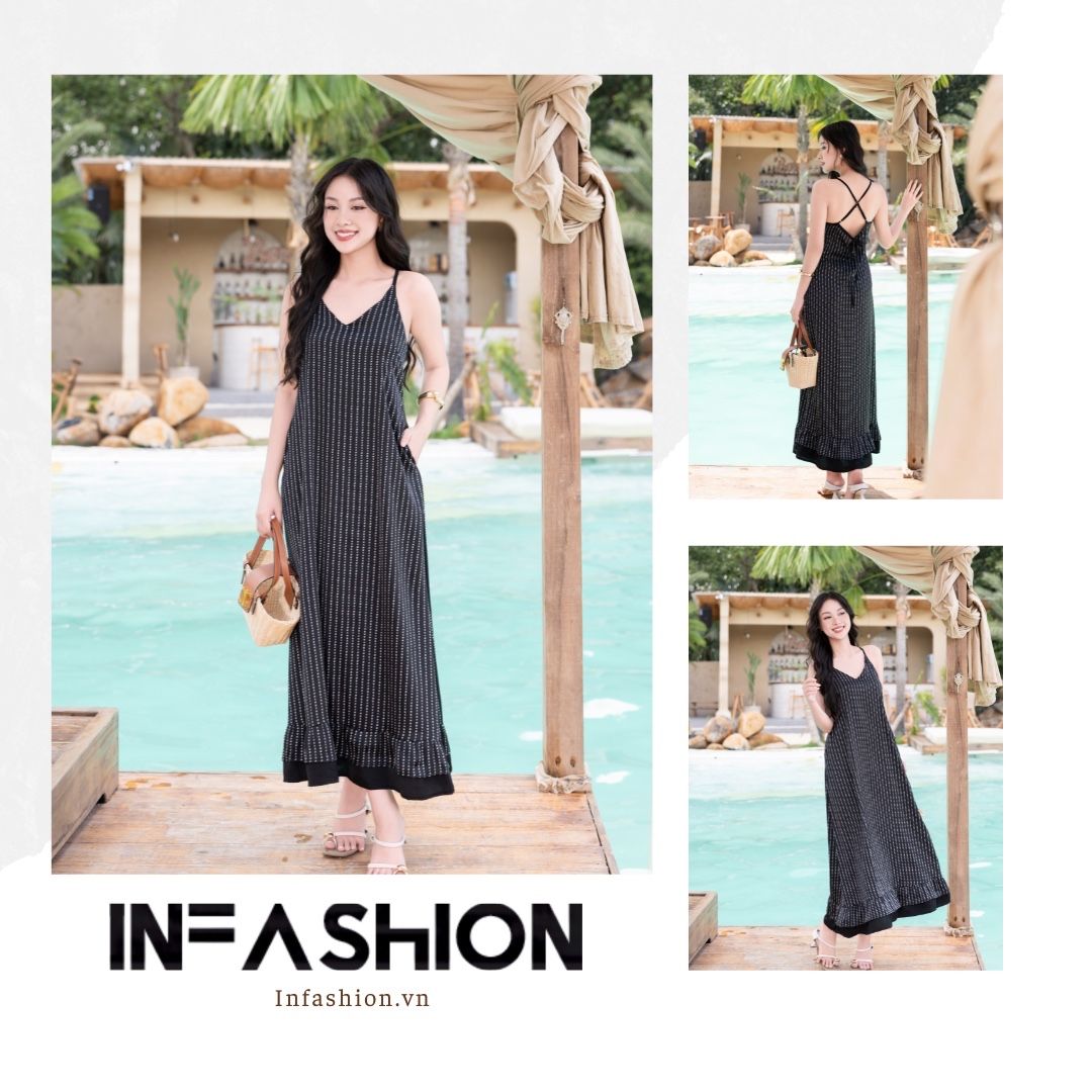  Đầm dây cột nơ sau bèo chân 