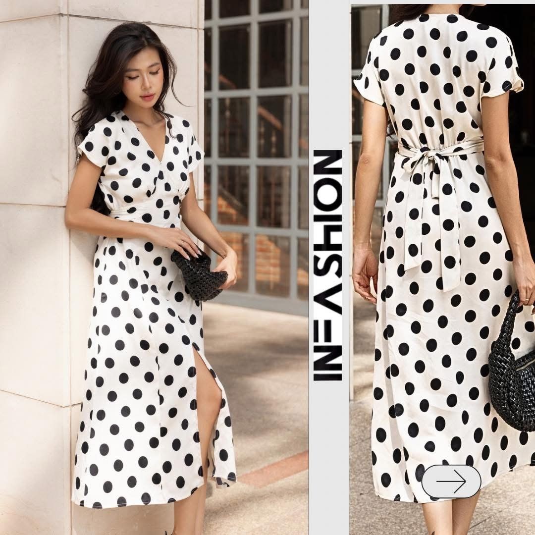  Đầm tay liền chữ A cột eo 