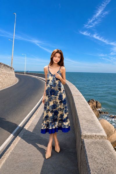  Đầm dây cột nơ sau bèo chân 