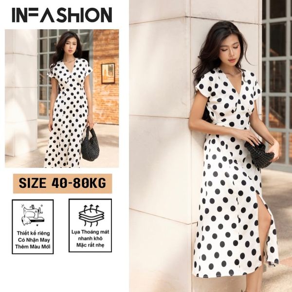  Đầm tay liền chữ A cột eo 