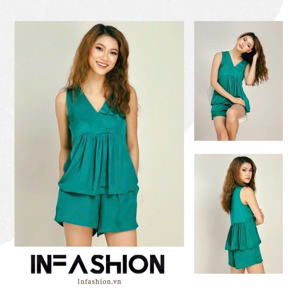  Đồ bộ đùi cổ V nhún 