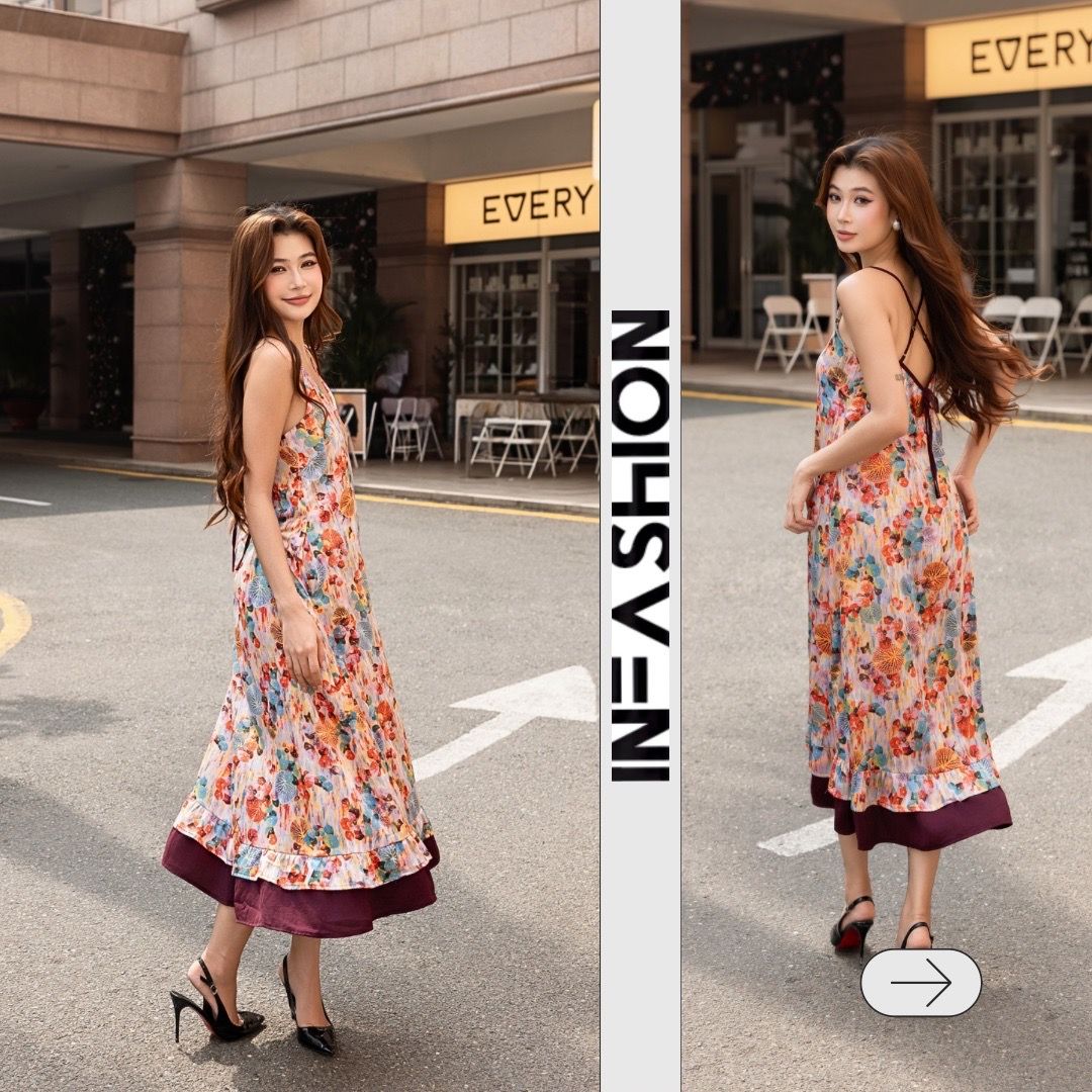  Đầm dây cột nơ sau bèo chân 