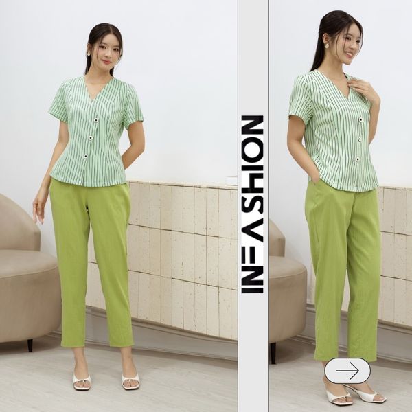  Bộ quần dài áo sọc phối màu có tay 