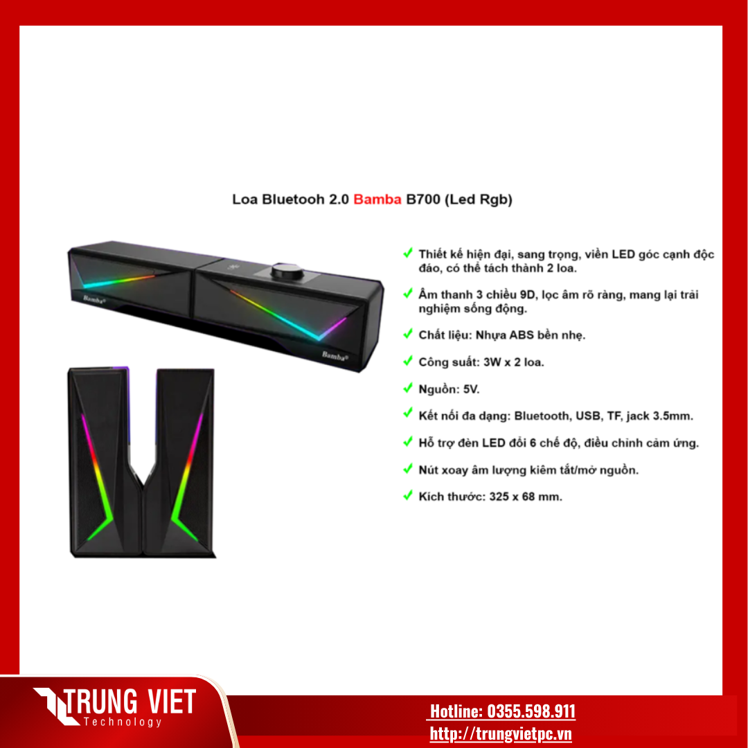  Loa Bamba B700 (Led Rgb+Bluetooh+USB 2.0) 
