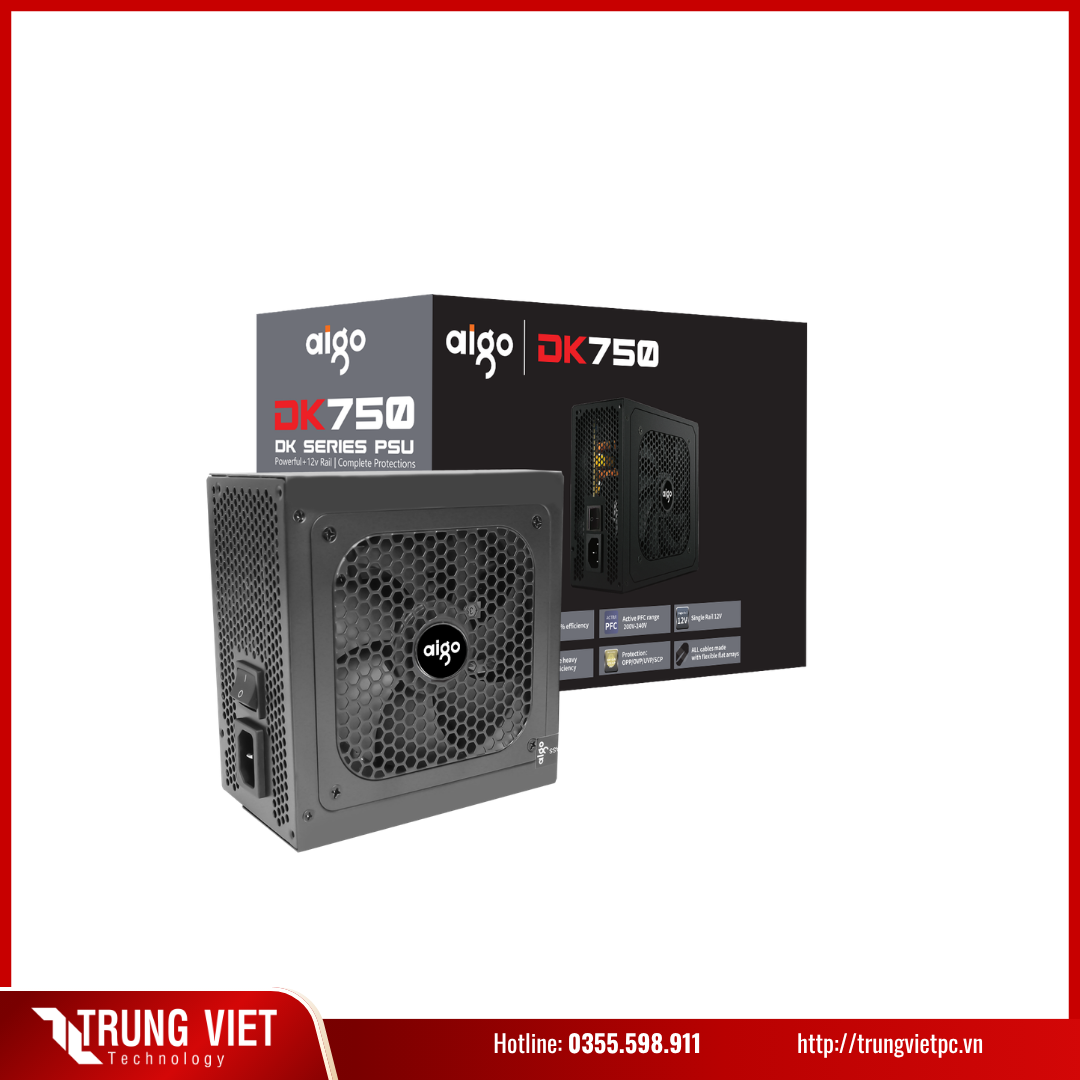  NGUỒN MÁY TÍNH AIGO MODEL DK750 750W, APFC, 85+ EFICIENCY 