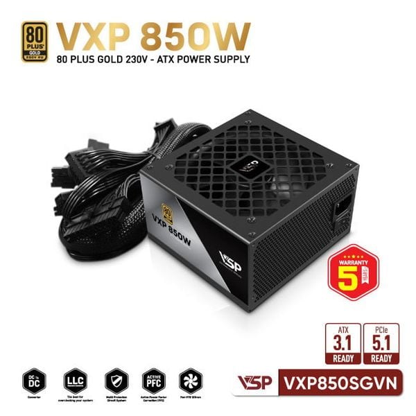  Nguồn Máy Tính VSP VXP850SGVN (850W / 80 Plus Gold / Straight Line / ATX 3.1) 