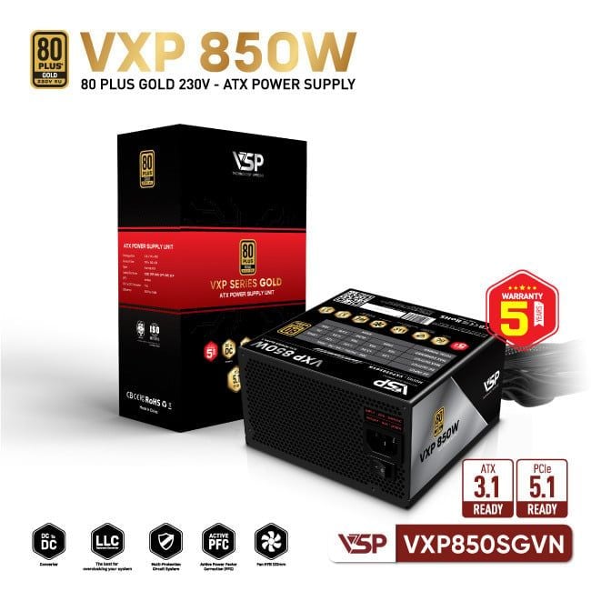 Nguồn Máy Tính VSP VXP850SGVN (850W / 80 Plus Gold / Straight Line / ATX 3.1)