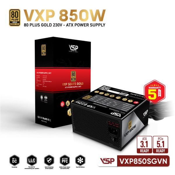  Nguồn Máy Tính VSP VXP850SGVN (850W / 80 Plus Gold / Straight Line / ATX 3.1) 