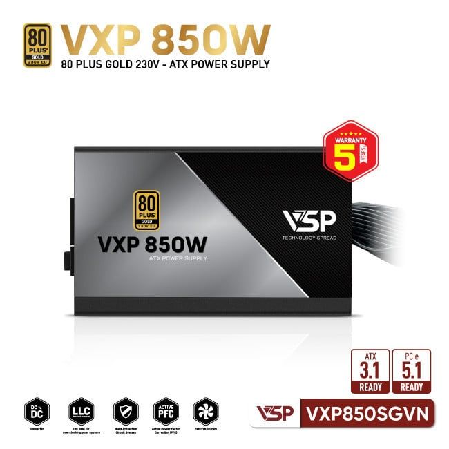 Nguồn Máy Tính VSP VXP850SGVN (850W / 80 Plus Gold / Straight Line / ATX 3.1)