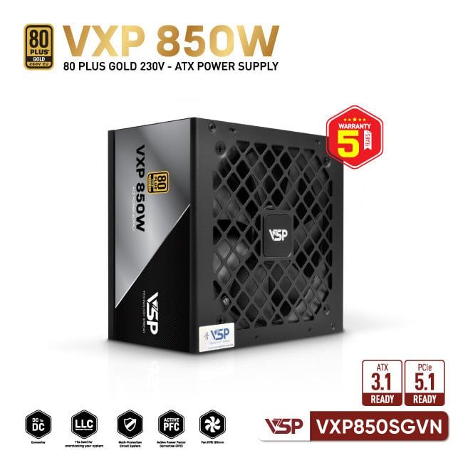 Nguồn Máy Tính VSP VXP850SGVN (850W / 80 Plus Gold / Straight Line / ATX 3.1)