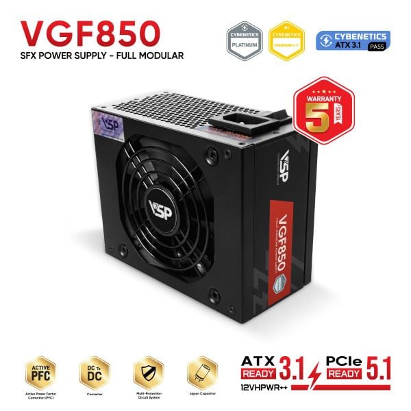  Nguồn VSP VGF850 (850W | Chuẩn SFX / Cybenetics Platinum | Fully Modular | ATX 3.1 & PCIe 5.1) 