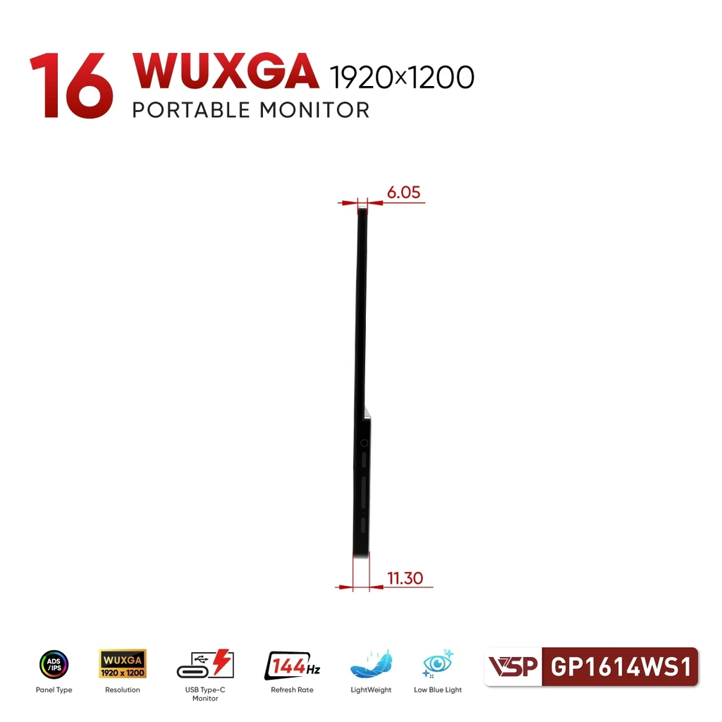 Màn Hình Di Động VSP GP1614WS1 (16inch / IPS / WUXGA / 144Hz / 1ms / Non-Touch)