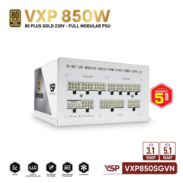  Nguồn Máy Tính VSP VXP850SGVN White (850W / 80 Plus Gold / Full Modular / ATX 3.1) 