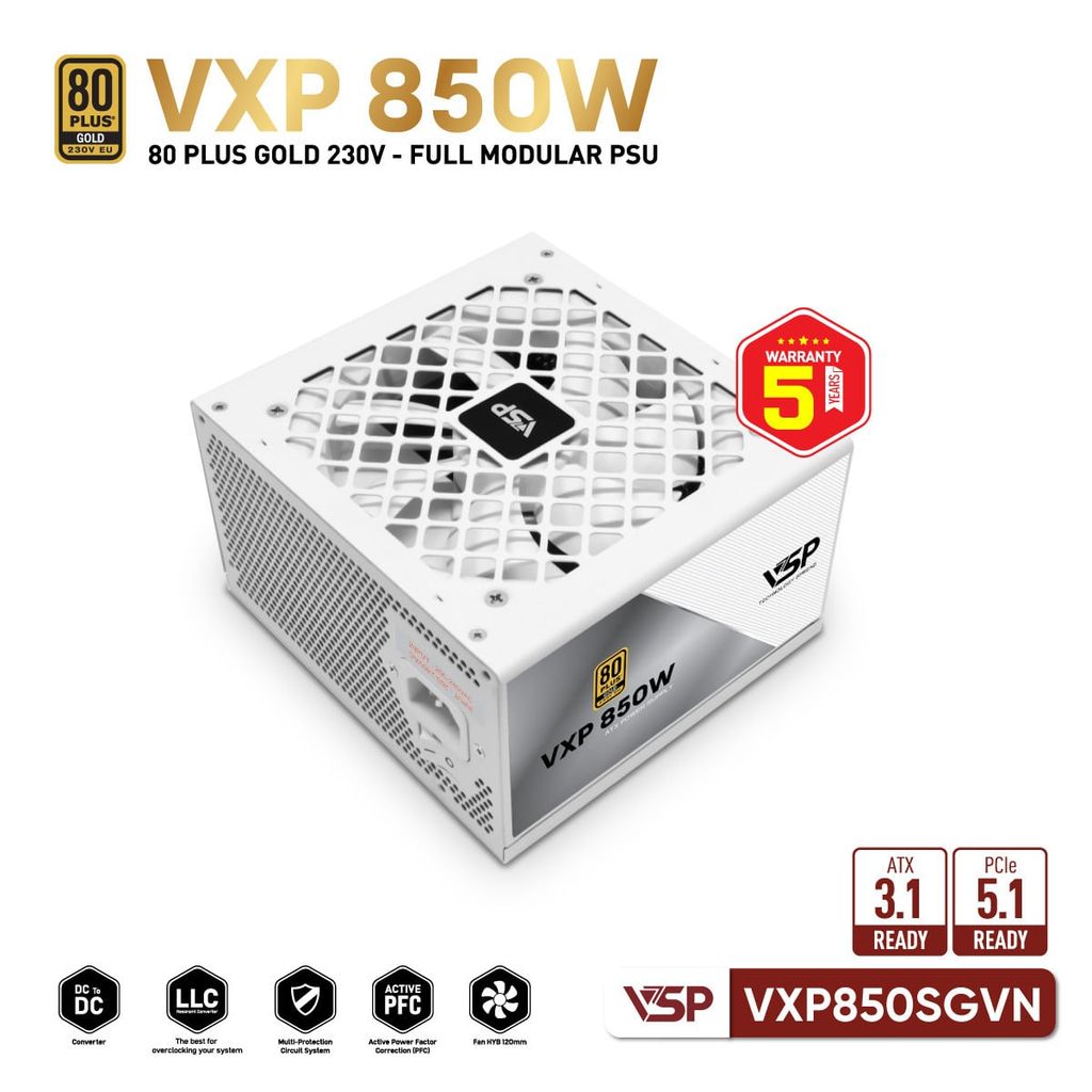 Nguồn Máy Tính VSP VXP850SGVN White (850W / 80 Plus Gold / Full Modular / ATX 3.1)