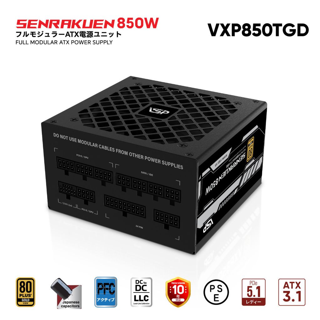 Bộ Nguồn Máy Tính VSP SENRAKUEN VXP850TGD (850W / 80 Plus Gold / Full Modular / ATX 3.1 / PCIe 5.1)