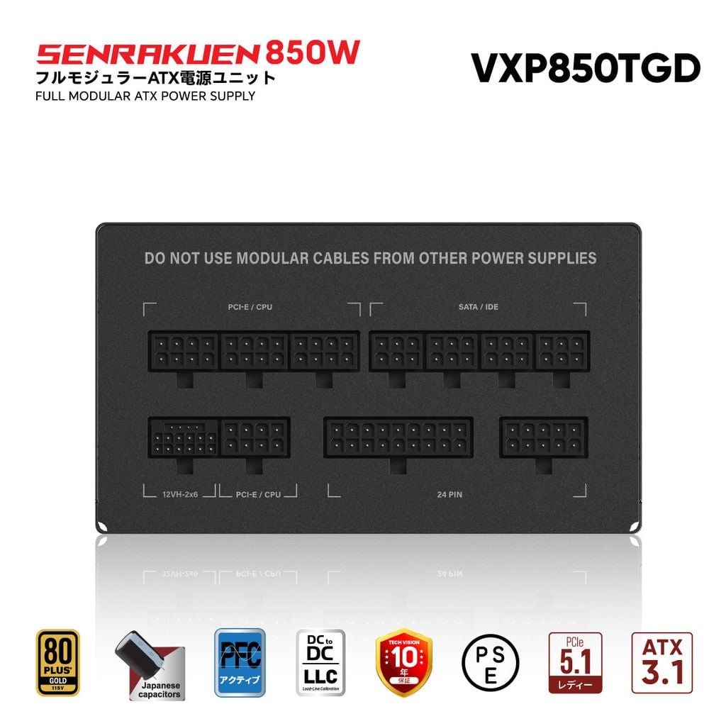 Bộ Nguồn Máy Tính VSP SENRAKUEN VXP850TGD (850W / 80 Plus Gold / Full Modular / ATX 3.1 / PCIe 5.1)