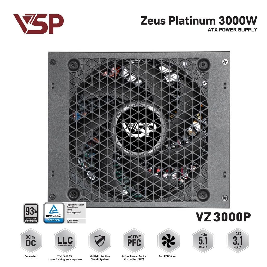 Nguồn VSP Zeus Platinum 3000W (VZ3000P / 80 PLUS Platinum / Full Bridge + LLC Resonant + DC-DC / Full Modular)