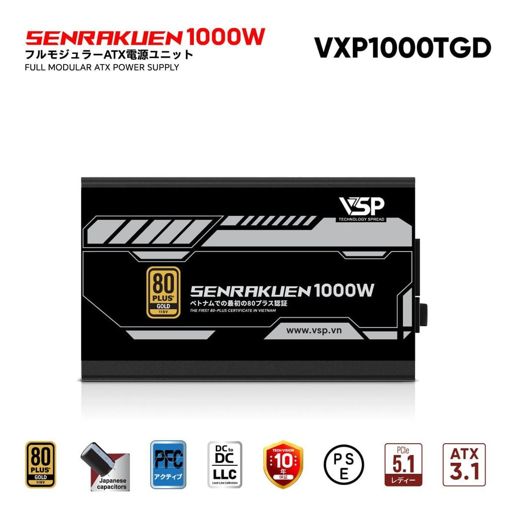 Bộ Nguồn Máy Tính VSP SENRAKUEN VXP1000TGD (1000W / 80 Plus Gold / Full Modular / ATX 3.1 / PCIe 5.1)