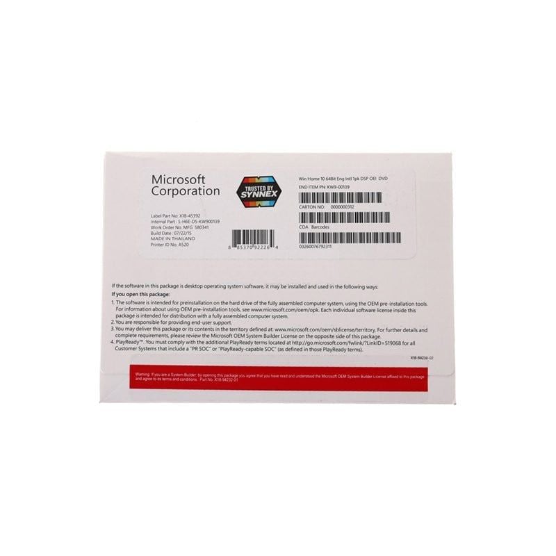 Phần mềm Windows 10 Pro 64bit English 1pk DSP OEI DVD (FQC-08929)