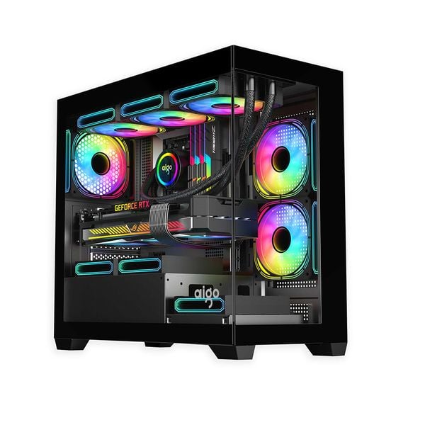  CASE AIGO C218M Black - White ( MATX, Case Bể Cá) ( Bản Thường - Bản sẵn 3Fan Argb) 