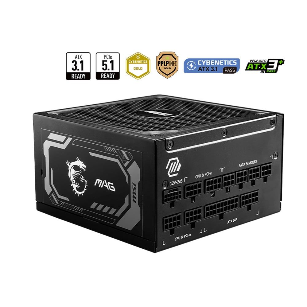  Nguồn máy tính MSI MAG A1000GL - 1000w GOLD ( ATX 3.1, PCIe 5.1, Full Modullar) 