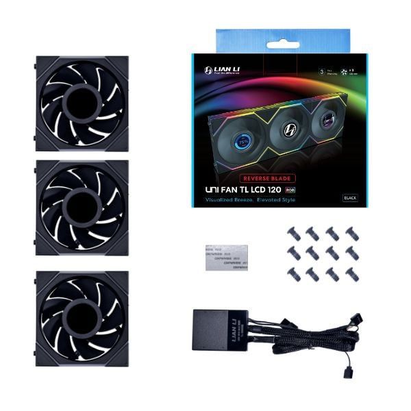 Bộ 3 Fan LIAN LI UNI FAN TL 120 LCD REVERSE TRIPLE PACK | Black - White