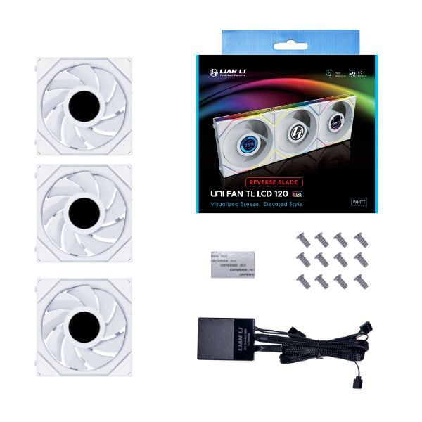 Bộ 3 Fan LIAN LI UNI FAN TL 120 LCD REVERSE TRIPLE PACK | Black - White