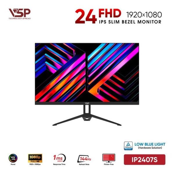  Màn Hình Gaming VSP IP2407S Đen (24inch / ADS-IPS / FHD / 144Hz / 1ms / TUV Certified) 